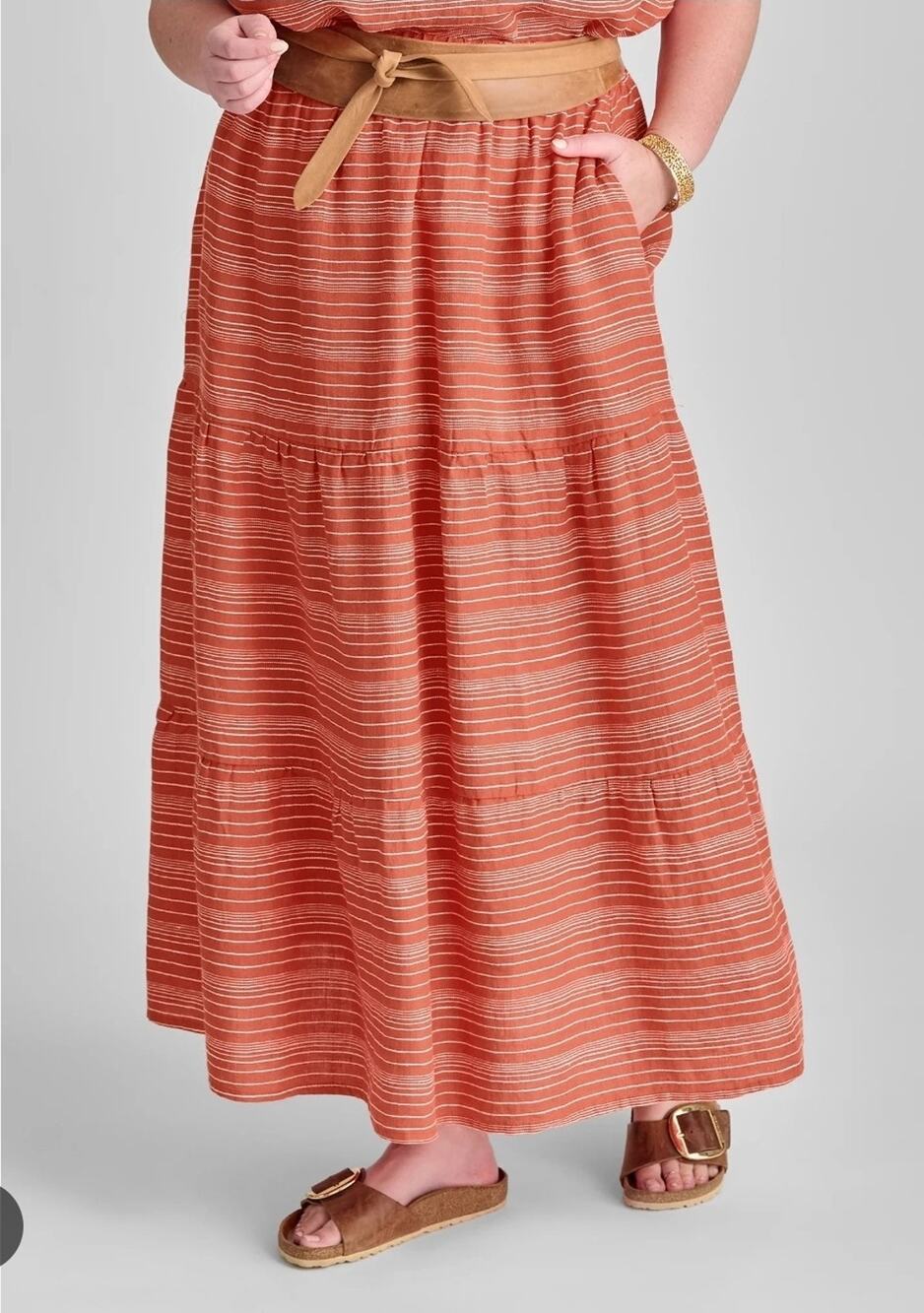 FLAX Linen Orange Midi Skirt New Large